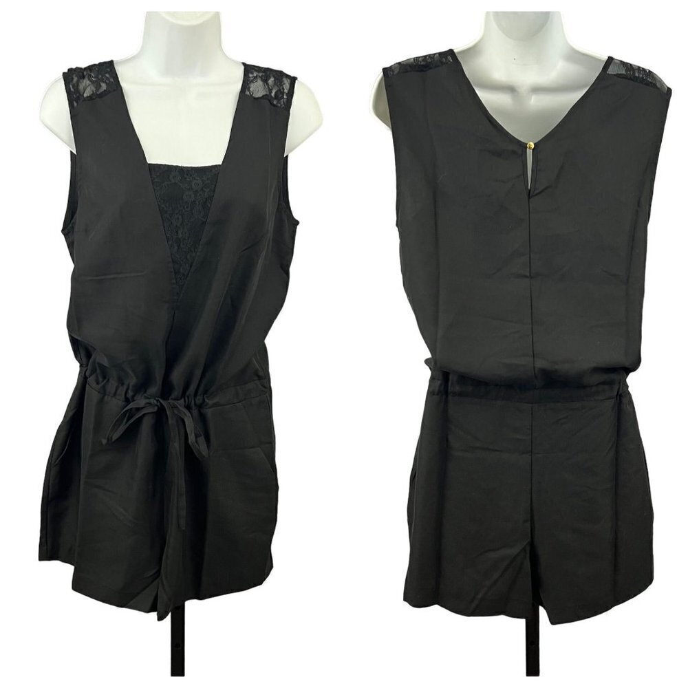 Vero Moda Black Tencel Drawstring Waist Lace Shoulder Romper Size Small